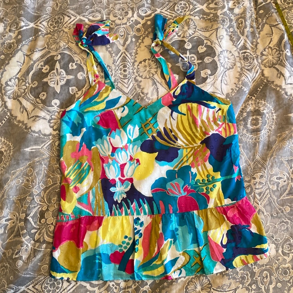 J. Crew cotton peplum top. Tropical print